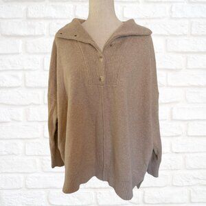 Loft Beige Sweater Tunic Oversized Big Collar Buttons Size Large Neutral